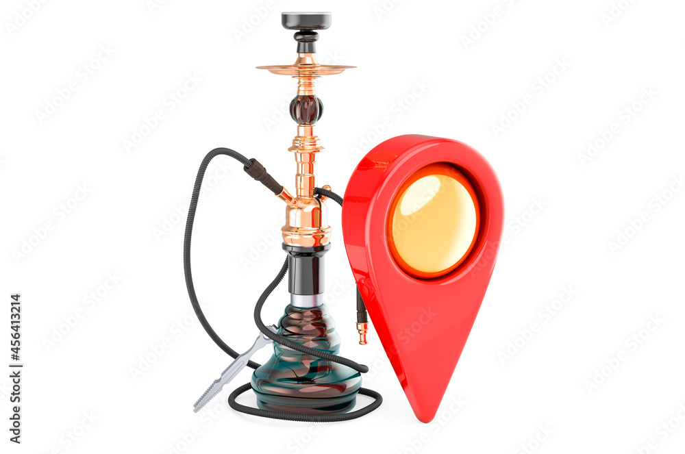 Poster hookah with map pointer. 3d rendering