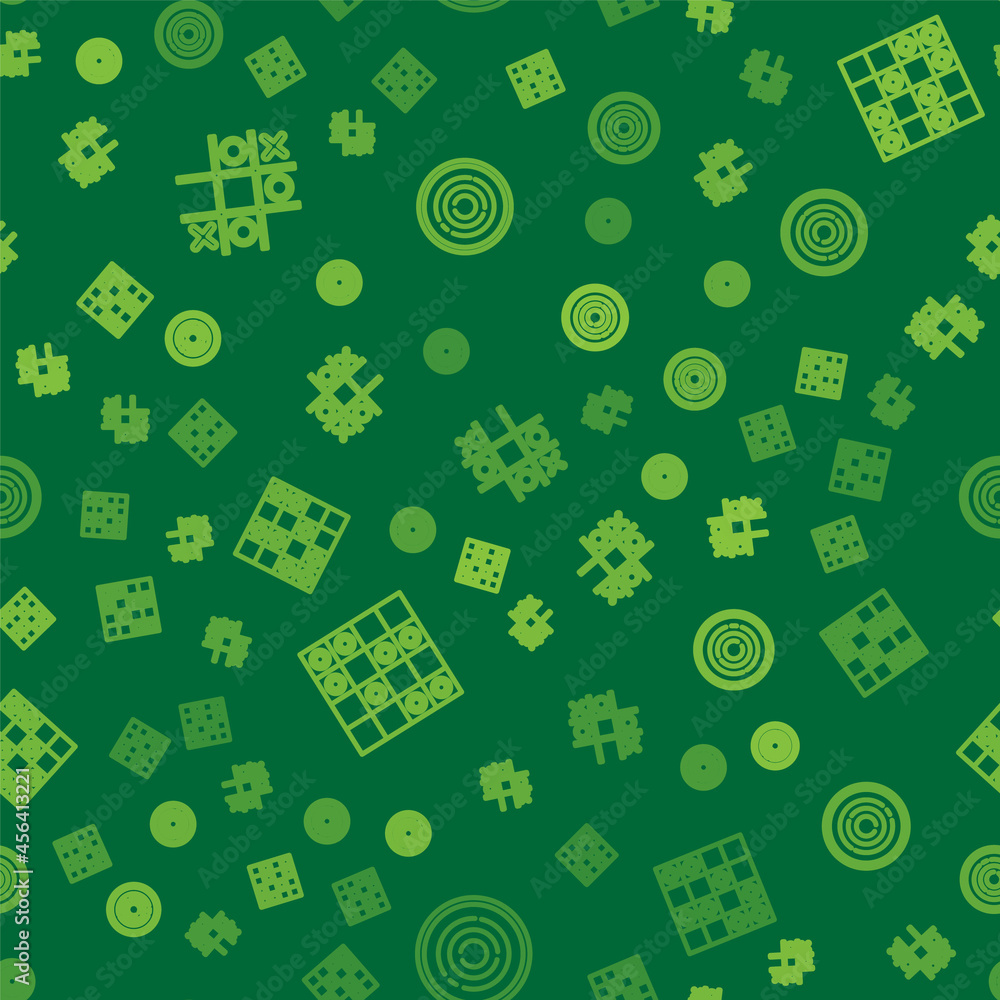 Poster set line tic tac toe game, board of checkers and checker chips on seamless pattern. vector
