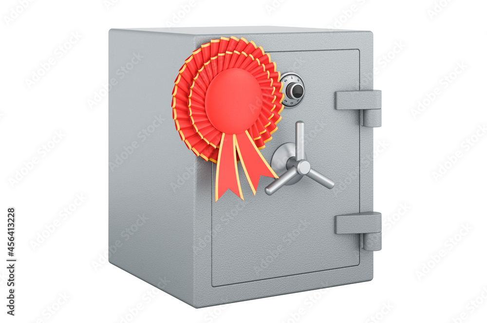 Poster safe box with best choice badge, 3d rendering