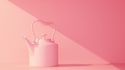 pink teapot in beam of light on yellow background