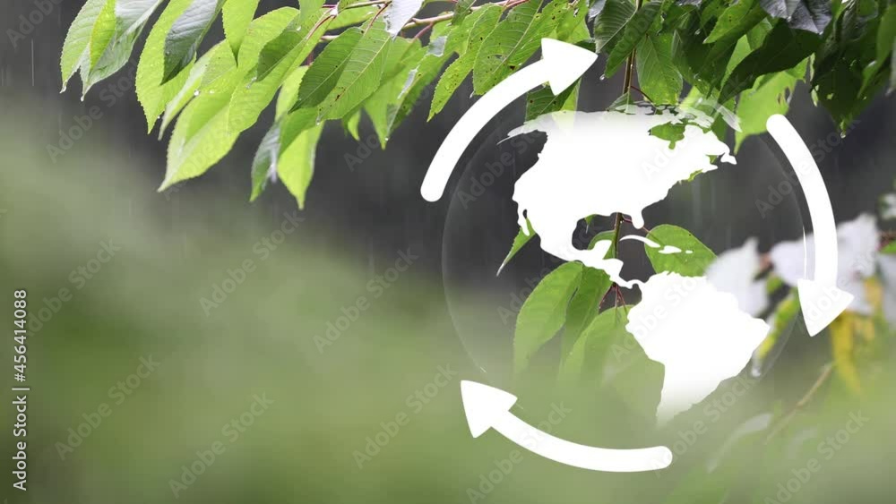 Poster magic nature tree branches closeup with earth planet and recycle sign rotation. conceptual green cle