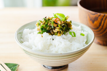 ご飯に乗せただし