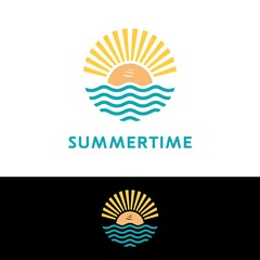 Summer Beach Sunset Beach With Light In The Air Logo Design Inspiration