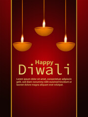 Happy diwali celebration background with diali diya on pattern background
