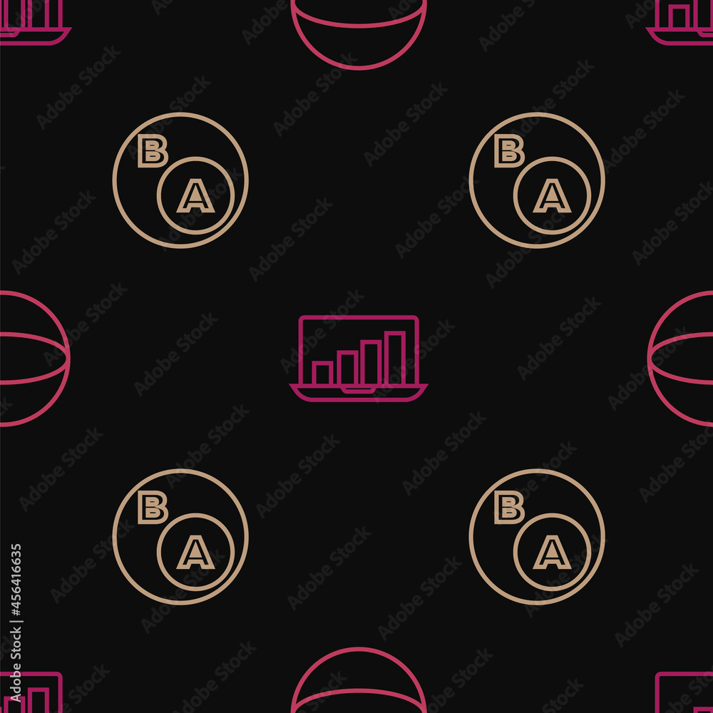 Poster set line geometric figure sphere, subsets, math, a is subset of b and laptop with graph chart on sea