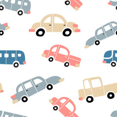 Fototapeta premium Seamless pattern car isolated on white background