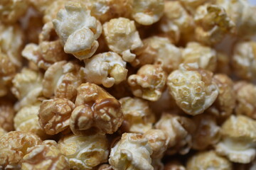 Popcorn covered with icing and caramel with sugar