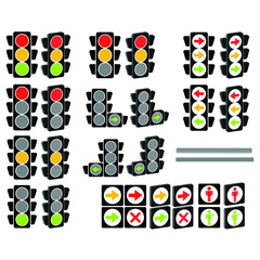 32 traffic light element, traffic lights set with 3d illustration vector
