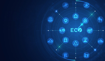 Eco technology or environmental technology concept with environment Icons over the network connection. vector design