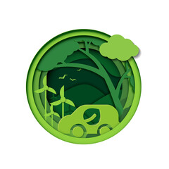 Paper cut of environmentally friendly with eco car and nature. save planet nature environment grow life ecology. vector design