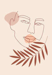 One line art modern female portrait. Abstract Woman face one line drawing. Contemporary feminine portrait, with abstract shape. Vector illustration.