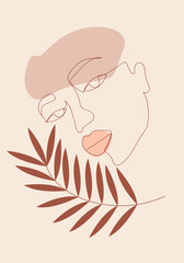 One line art modern female portrait. Abstract Woman face one line drawing. Contemporary feminine portrait, with abstract shape. Vector illustration.
