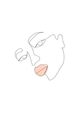 One line art modern female portrait. Abstract Woman face one line drawing. Contemporary feminine portrait, with abstract shape. Vector illustration.