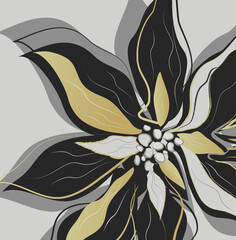 modern poinsettia flower, in the style of one line. hand-drawn abstract in a minimalist style. golden luxy nature close-up. modern design for paper, wallpaper, posters. vector art illustration