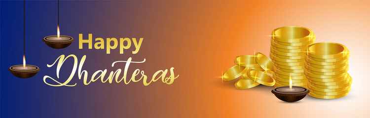 Realistic vector illustration of gold coin for happy dhanteras
