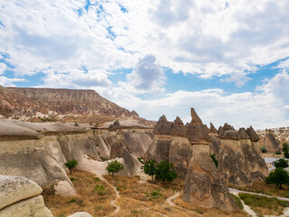 The valleys of Cappadocia with caves in the rocks