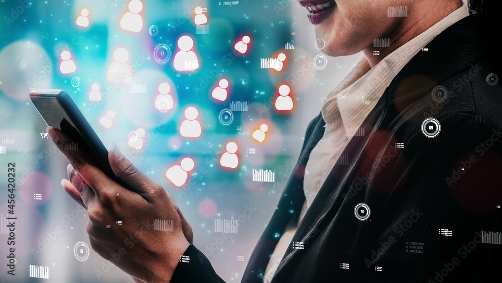 Poster human resources recruitment and people networking conceptual . modern graphic interface showing prof