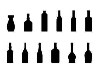 Set of bottles icons. (Collection of silhouette vectors of bottles).