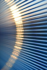 Blue bright stripes of polycarbonate in the light