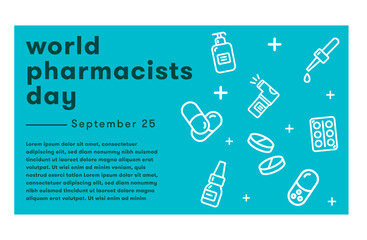 World Pharmacist Day greeting card with medical icon vector design template set. Calendar for each day on September 25.