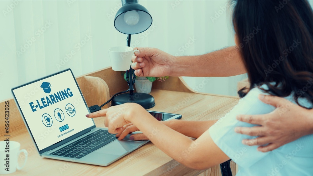 Poster e-learning and online education for student and university concept. video conference call technology