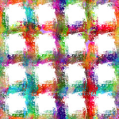 Watercolor Brush Plaid Seamless Pattern Grange Check Geometric Design in Rainbow Color. Modern Strokes Grung Collage Background for kids fabric and textile