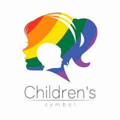 Child Girl Vector Color Logo of Grow Up Kids Silhouette profile human head. Concept logo for people, children, autism, kids, therapy, clinic, education. - 456423093