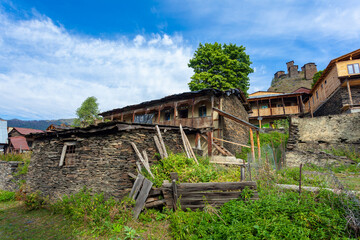 The Upper Omalo village and the fortress Keselo. Travel to the Georgia