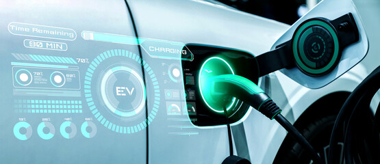 EV charging station for electric car in concept of alternative green energy produced from...