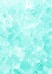 Abstract turquoise watercolor hand painted background, textured splashes effects. Trendy sunbaked mint color
