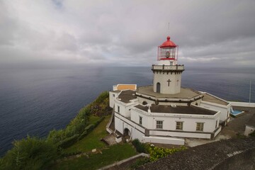Fototapeta na wymiar Farol do Arnel lighthouse in Sao Miguel island in Azores - Portugal