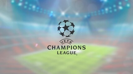 ARTASHAT, ARMENIA - Aug 10, 2020: UEFA logo appearing on the photo of the stadium. Background for the release of sports news.