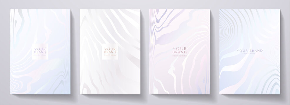 Modern Elegant Cover Design Set. Luxury Fashionable Background With Abstract Line Pattern In Silver, Blue, Color. Elite Premium Vector Template For Menu, Brochure, Flyer Layout, Presentation