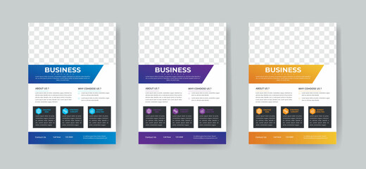 Corporate Business Flyer Template Layout with 3 Colorful Accents and Grayscale Image Masks