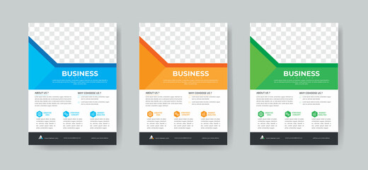 Corporate Business Flyer Template Layout with 3 Colorful Accents and Grayscale Image Masks
