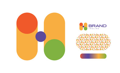 Bold Rounded Multicolored Font Logo Using Letter H for Nursery, Preschool, Playful fun Lettering, Business Brand with pattern and gradient using colours red, yellow, blue, green