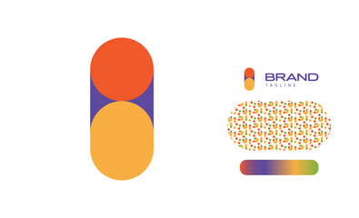 Bold Rounded Multicolored Font Logo Using Letter i for Nursery, Preschool, Playful fun Lettering, Business Brand with pattern and gradient using colours red, yellow, blue, green