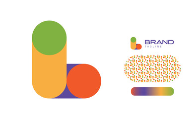 Bold Rounded Multicolored Font Logo Using Letter L for Nursery, Preschool, Playful fun Lettering, Business Brand with pattern and gradient using colours red, yellow, blue, green