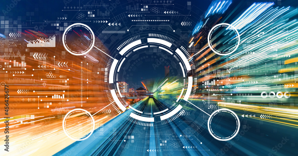 Aufkleber tech circle with abstract high speed technology motion blur
