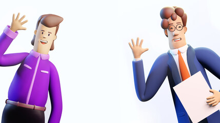 3D rendering illustration. Happy, positive Business people waving in order to say Hello, ready to make business together, to help, to sort out problems and support in new start up. 