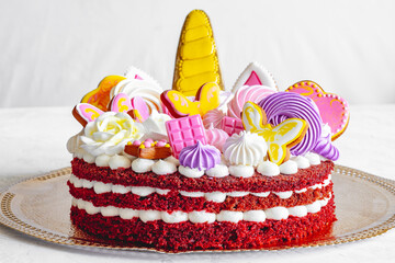 Colorful birthday cake, for a child.