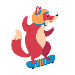 Skater fox on a skateboard. flat style vector illustration.