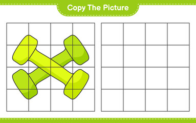 Copy the picture, copy the picture of Dumbbell using grid lines. Educational children game, printable worksheet, vector illustration