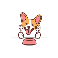Cute corgi dog waiting for food cartoon, vector illustration
