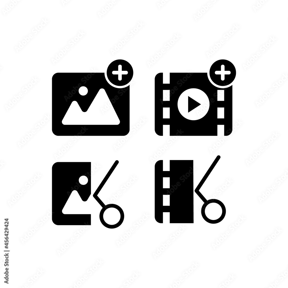Poster black image and video icon design collection vector