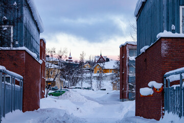 Old buildings in Kiruna that have been teared apart because of the growing iron ore mine nearby.
