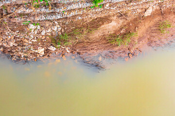 Mekong River Luang Prabang Laos from above with meshed soil.