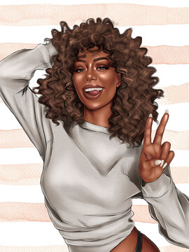 African American Black Skin Woman showing thumbs up sign
