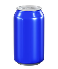 Realistic 3D illustration of the blank blue alcohol or soft drink tin can isolated on white