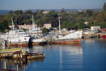 Fototapeta na wymiar Old military ships in Greece
